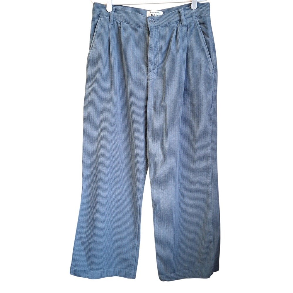 Reformation Jeans Montauk Pleated High Rise Corduroy Pants Dusty Blue Wmns Sz 30